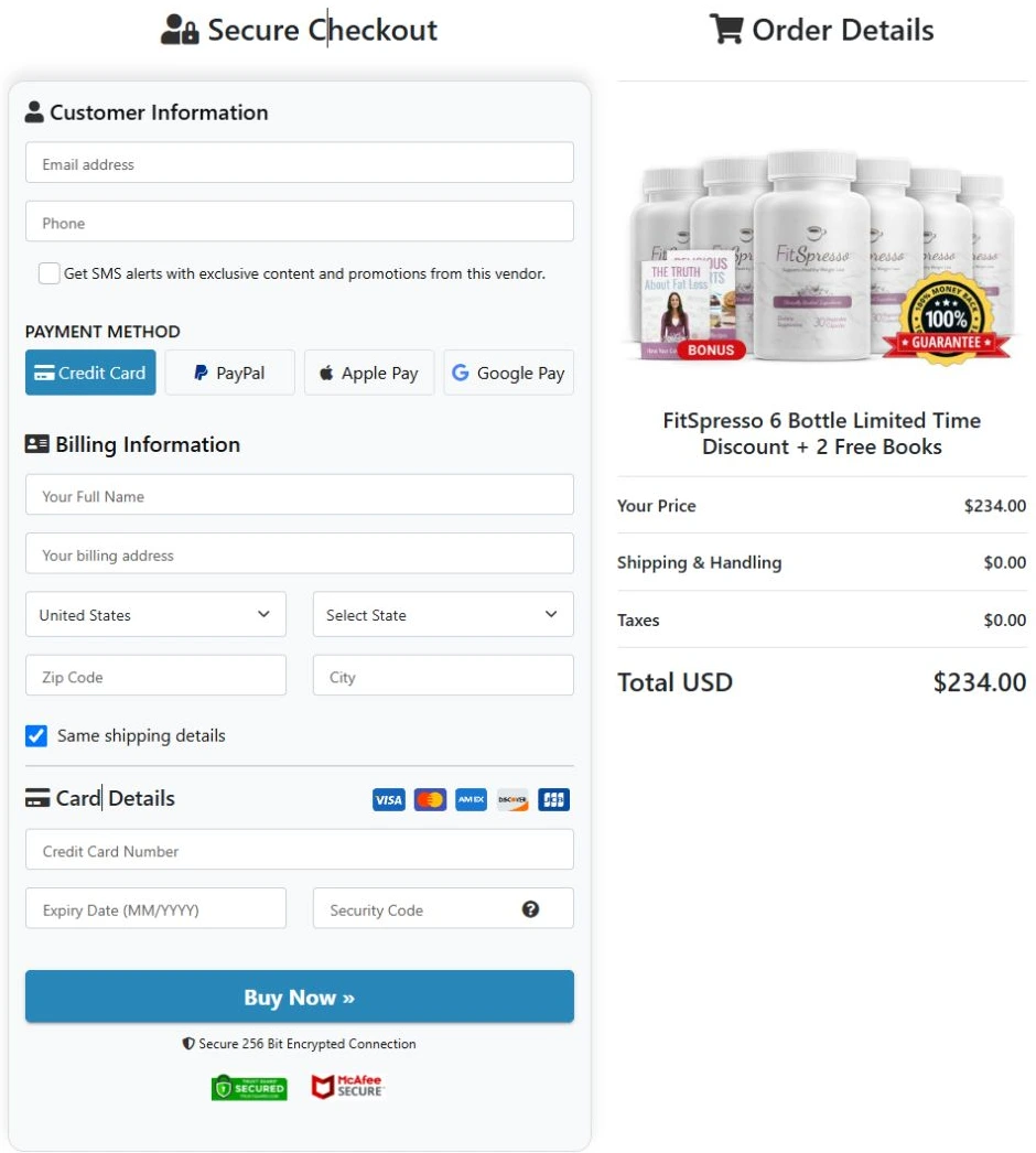 FitSpresso order-page preview